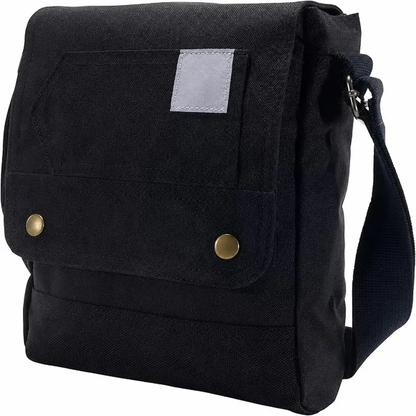 Adjustable Canvas Crossbody Bag With Flap Over Shoulder Strap