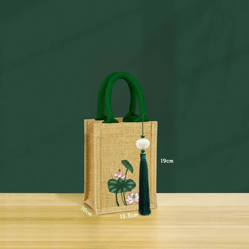 Ancient Style Lotus Flower Linen Retro Lotus Jute Gift Bag