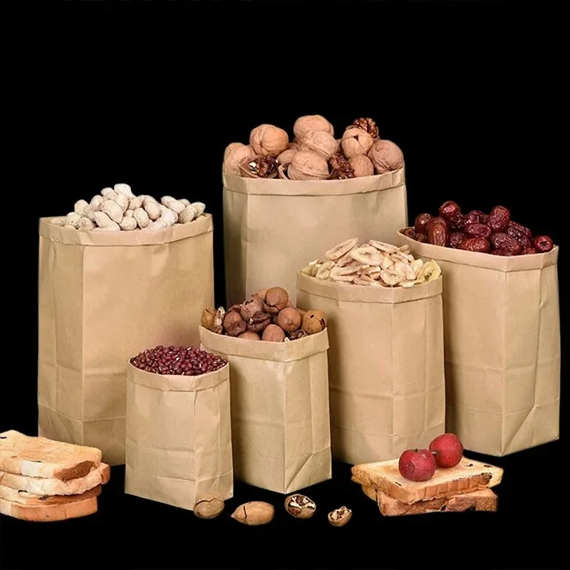 Brown Eco Friendly Recyclable Durable Kraft Paper Bags For Food