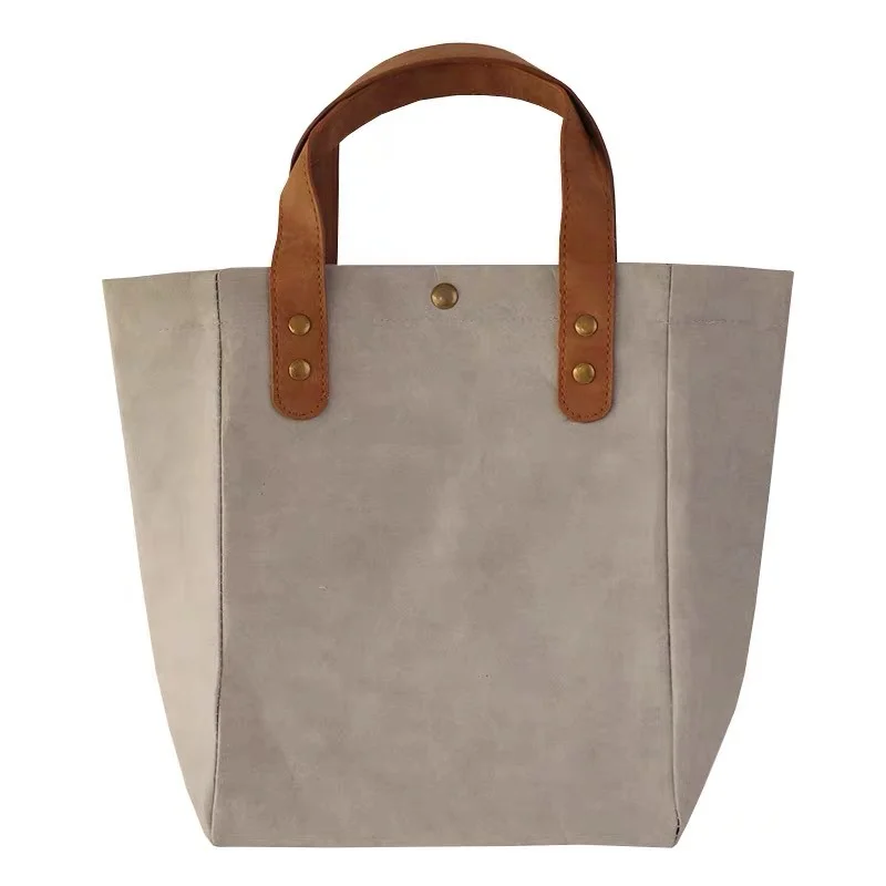 Custom Washed Kraft Paper Recycled Foldable Reusable Shopping Bags With