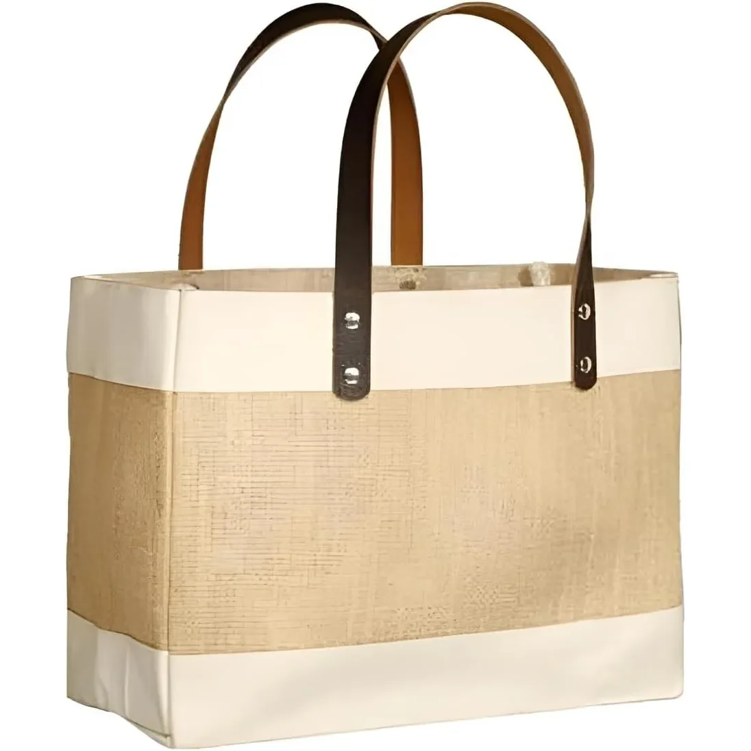 Eco Friendly Jute Bag Elegant Bag With Leather Handles Sustainable