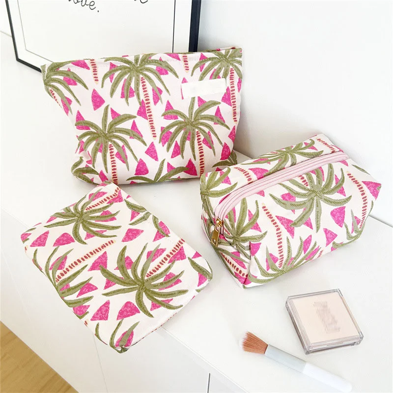 Fresh And Light Beach Style Rose Pink Jacquard Coconut Tree