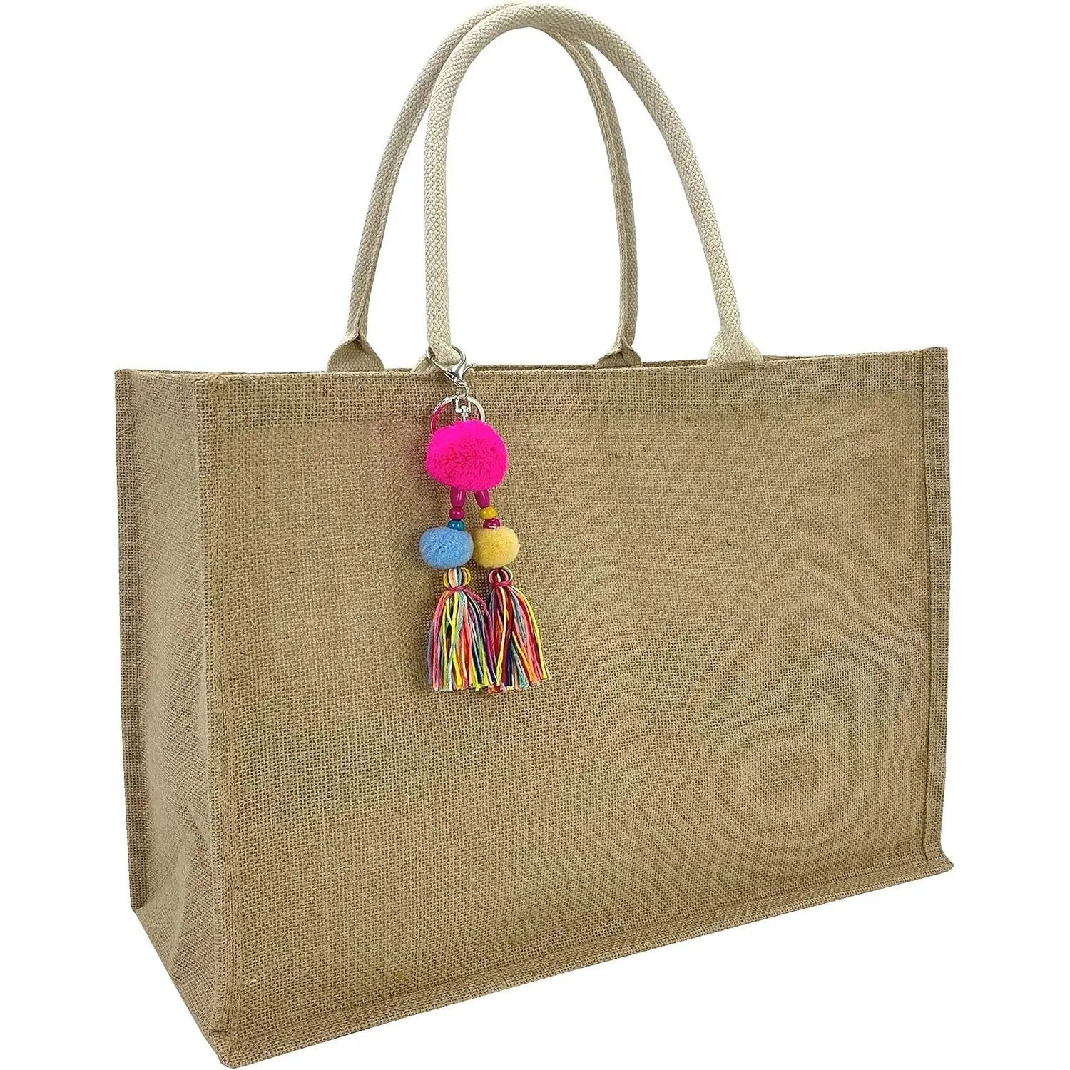 Jute Large Beach Bag Straw Beach Tote Handmade Weaving Shoulder